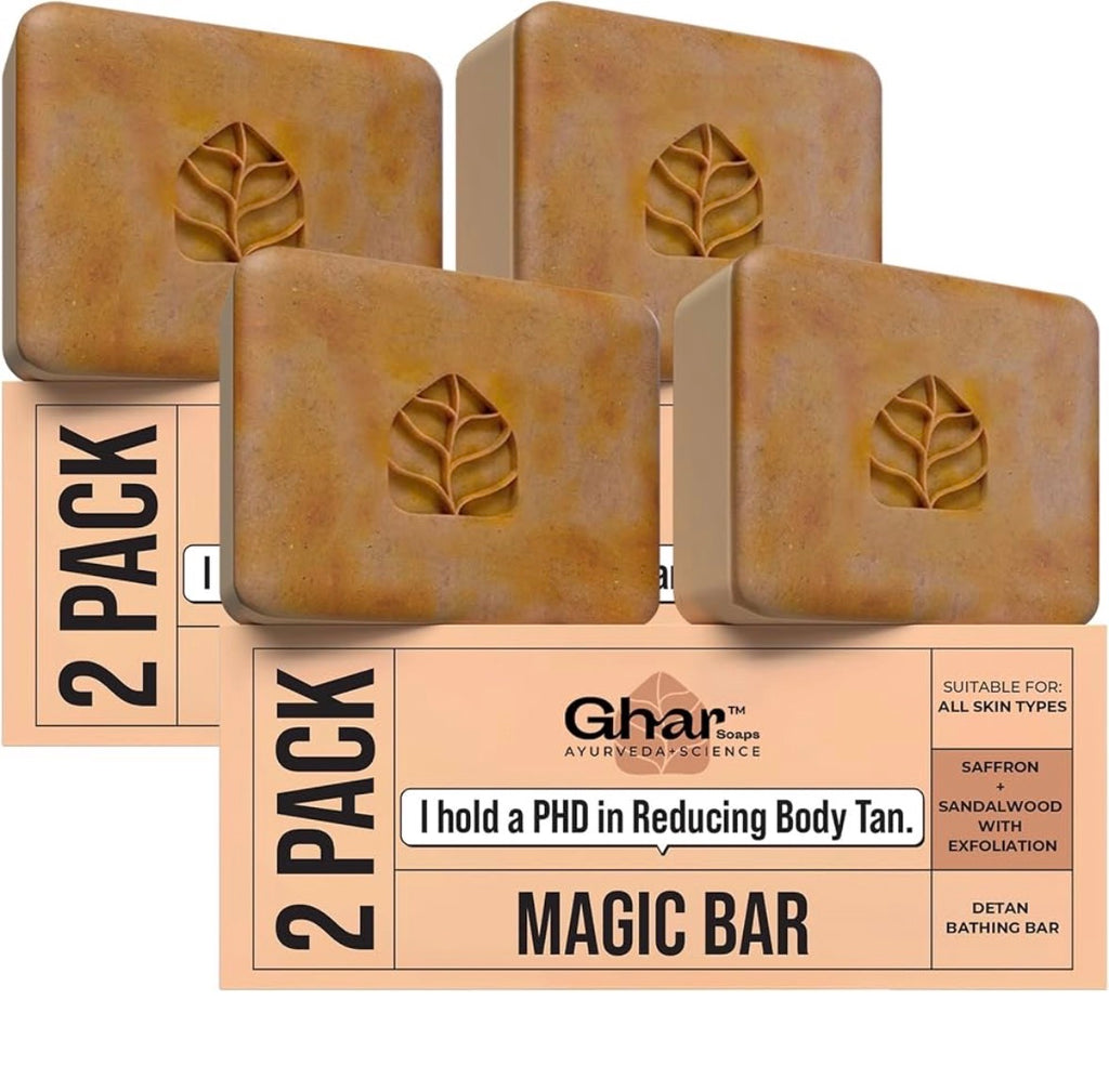 Original Magic Ghar Soap Sandalwood & Saffron Magic Bar For Reduce Tan (100 Gms Pack Of 4) | Paraben Free | Chandan & Kesar Bath Soap | Handmade Soaps For Glowing | Skin Brightening Soap For Men & Women