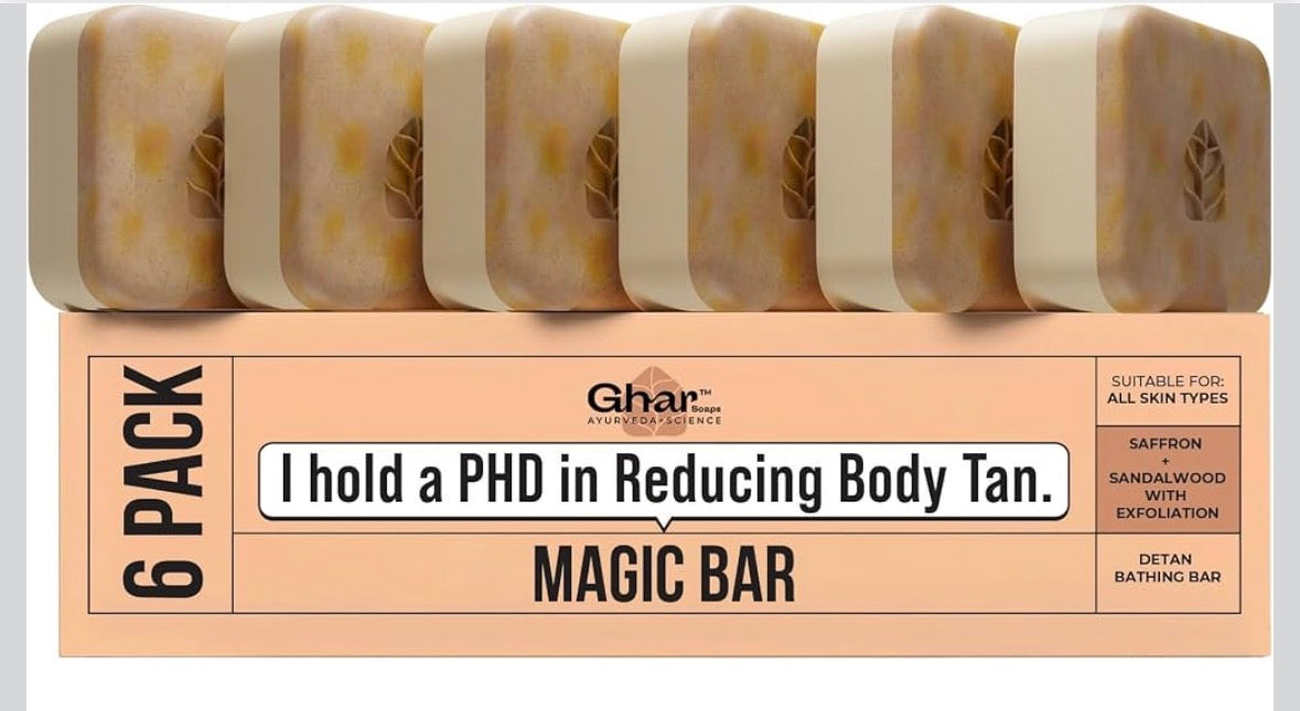 Original Magic Ghar Soap Sandalwood & Saffron Magic Bar For Reduce Tan (100 Gms Pack Of 6) | Paraben Free | Chandan & Kesar Bath Soap | Handmade Soaps For Glowing | Skin Brightening Soap For Men & Women