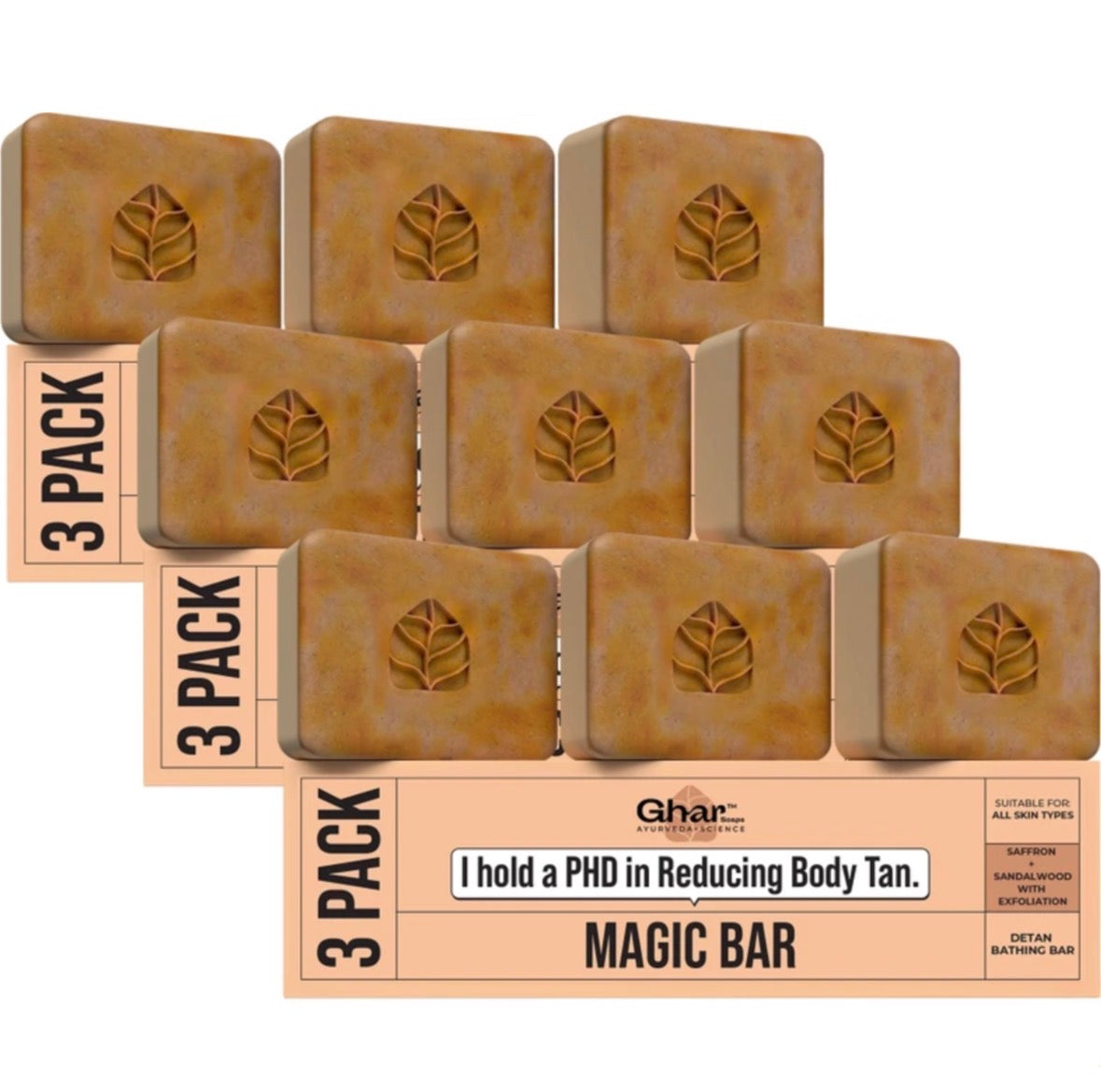 Ghar Soaps Sandalwood & Saffron Magic Bar For Reduce Tan (100 Gms Pack Of 9) | Paraben Free | Chandan & Kesar Bath Soap | Handmade Soaps For Glowing | Skin Brightening Soap For Men & Women